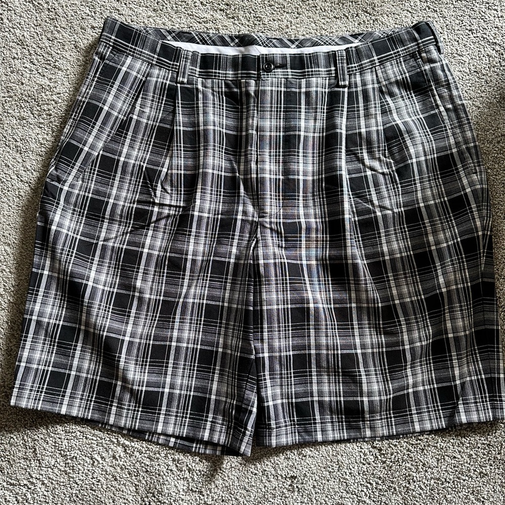 Men black plaid shorts